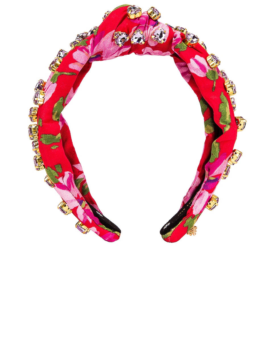 Image 1 of Lele Sadoughi x LoveShackFancy Heart Crystal Knotted Headband in Mambo Red