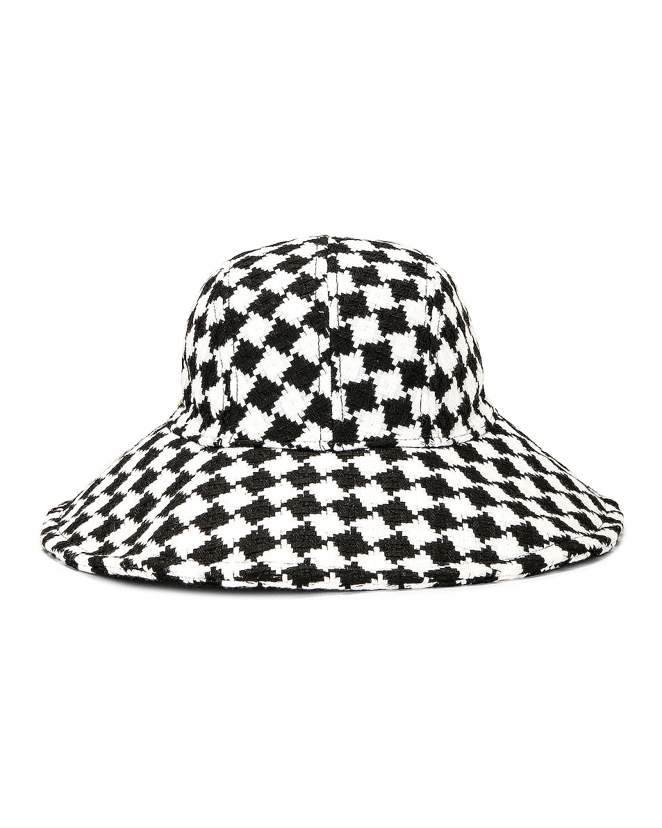 Image 1 of Lele Sadoughi Checkered Sun Bucket Hat in Jet White
