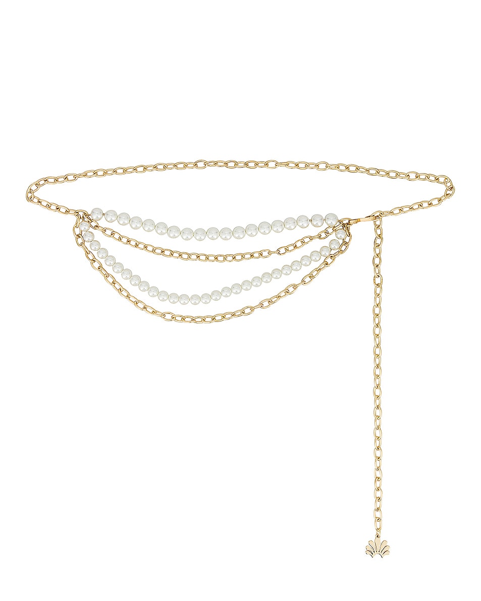 Image 1 of Lele Sadoughi Pearl & Chain Belt in Gold