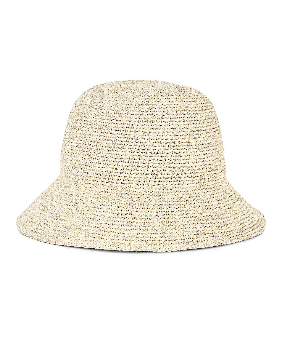 Lele Sadoughi Metallic Yarn Crochet Bucket Hat in Gold | FWRD