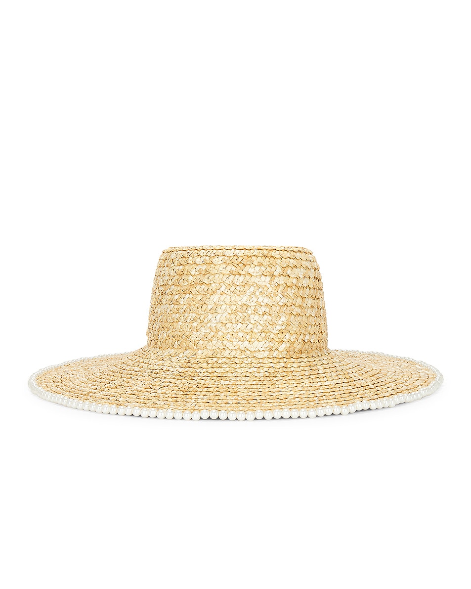 Image 1 of Lele Sadoughi Pearl Edge Straw Hat in Natural