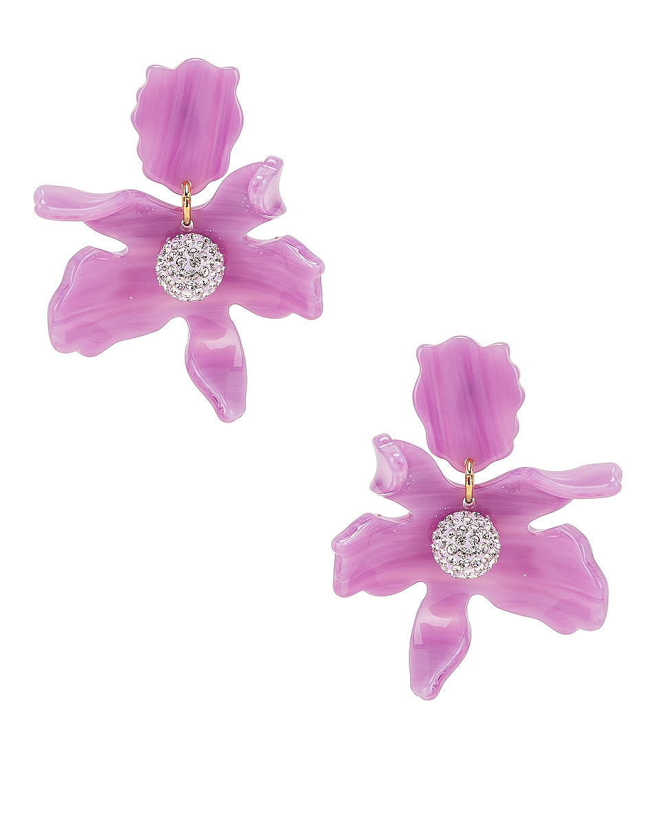 Image 1 of Lele Sadoughi Small Crystal Lily Earrings in Lilac
