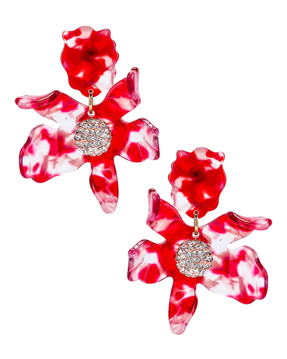 Image 1 of Lele Sadoughi Small Crystal Lily Earrings in Cherry