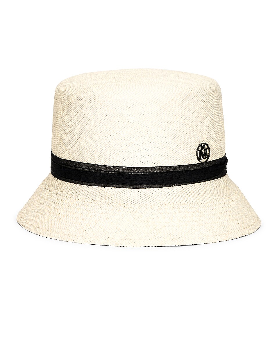 Image 1 of Maison Michel Mini New Kendall Silk Bondage Hat in White & Black