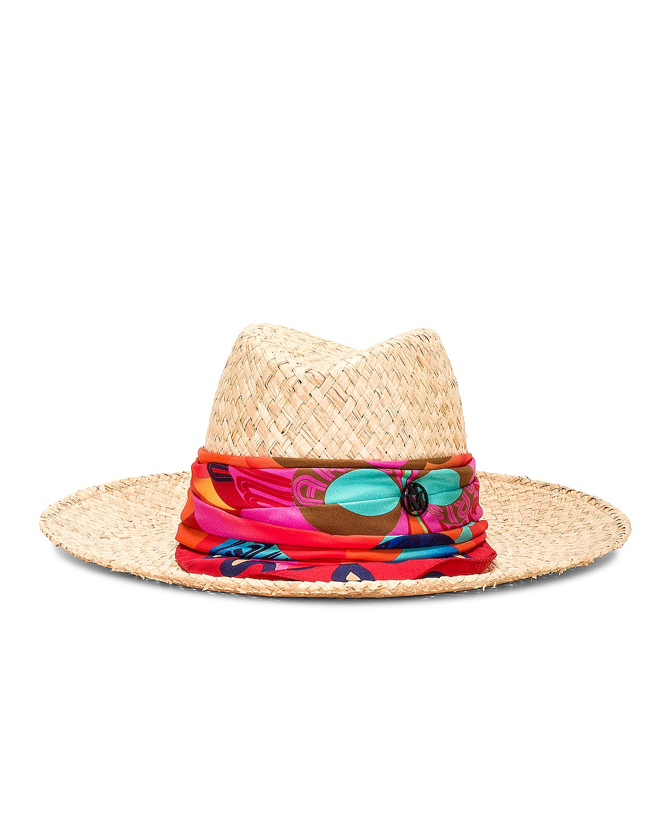 Image 1 of Maison Michel Kate Silky Scarf Straw Hat in Natural