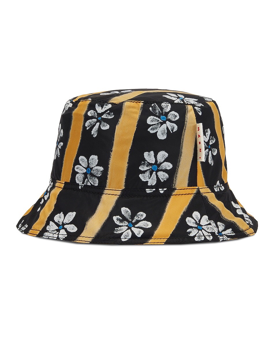 Image 1 of Marni Striped Floral Bucket Hat in Black