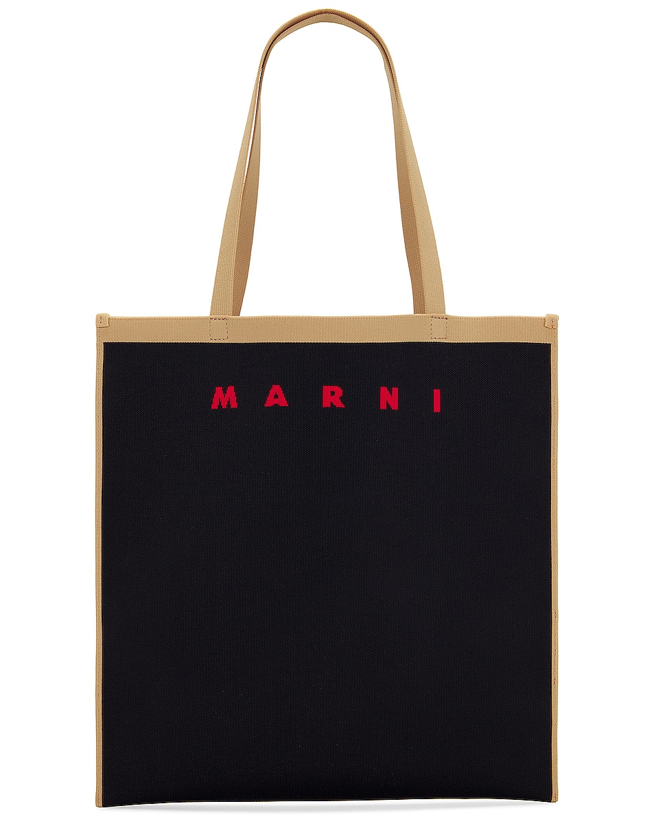 Image 1 of Marni Flat Shopping Bag in Black, Silk White & Red