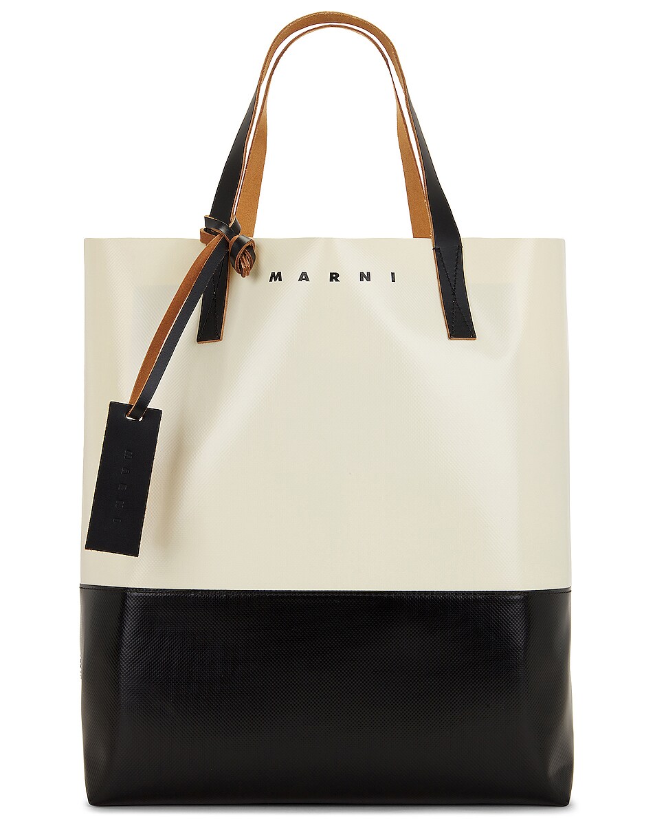 Image 1 of Marni Tribeca Shopping Bag in Silk White & Black