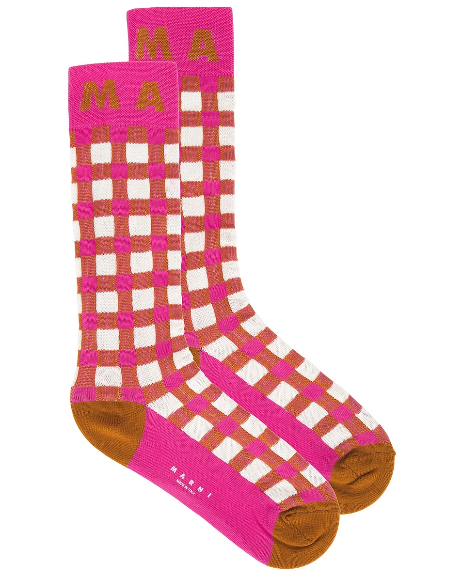 Image 1 of Marni Check Mid-Calf Socks in Starlight Pink