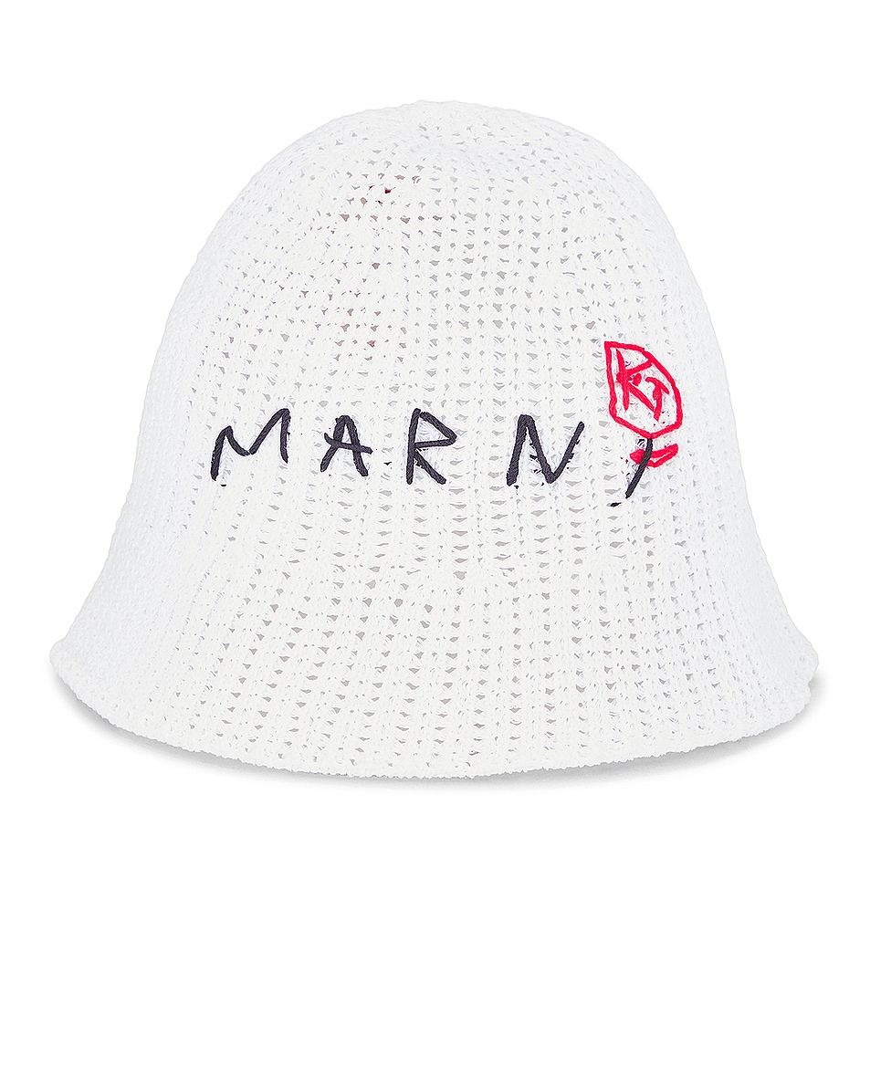 Image 1 of Marni Logo Crochet Bucket Hat in Lily White