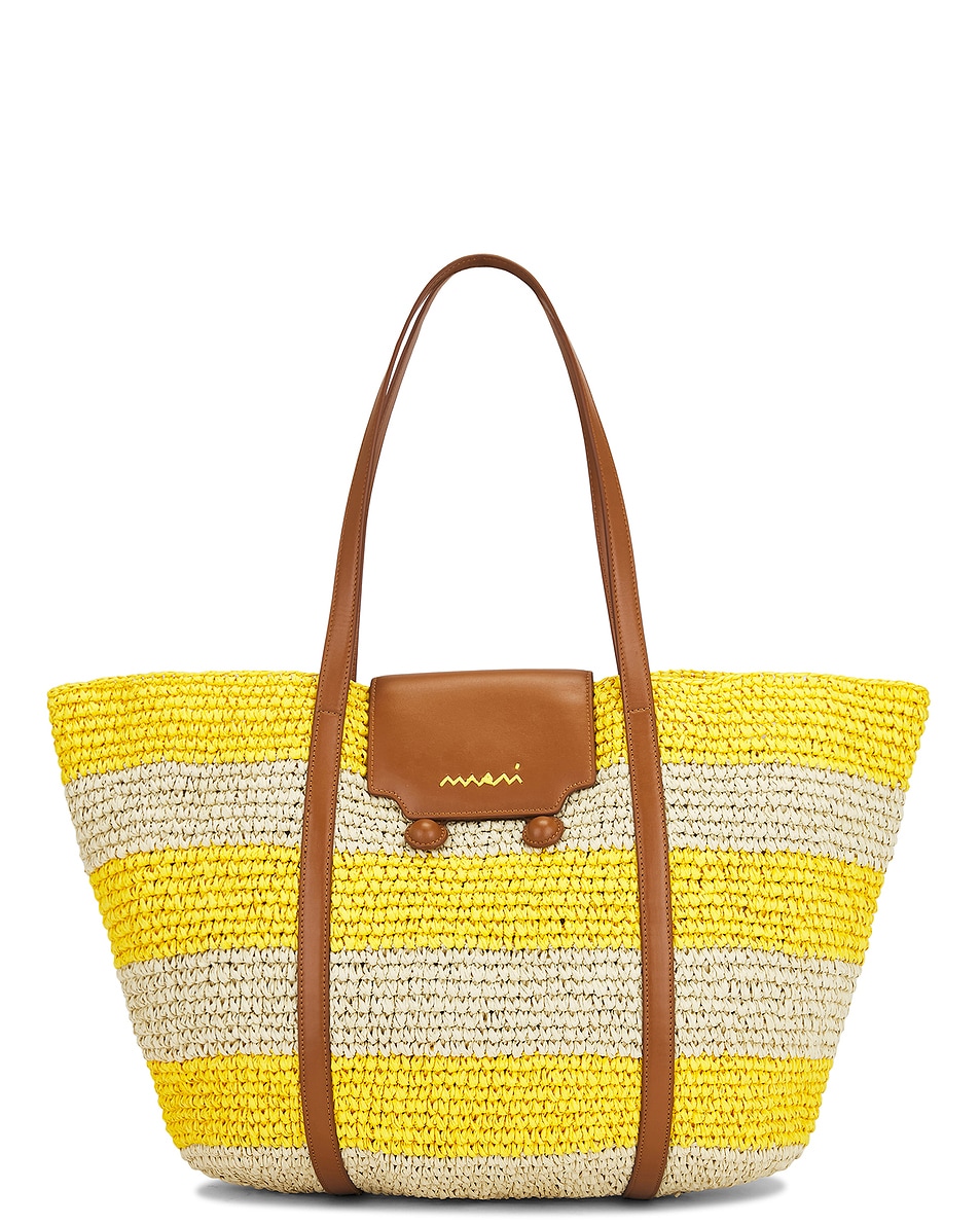 Image 1 of Marni Medium Tote Bag in Natural & Dark Lemon