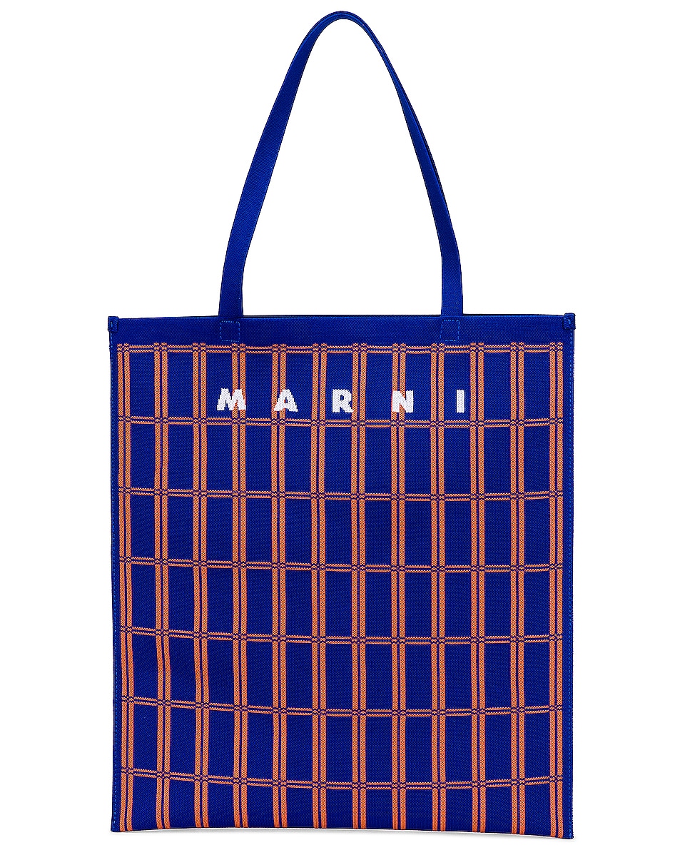 Image 1 of Marni Flat Shopping Bag in Bluette & Pumpkin