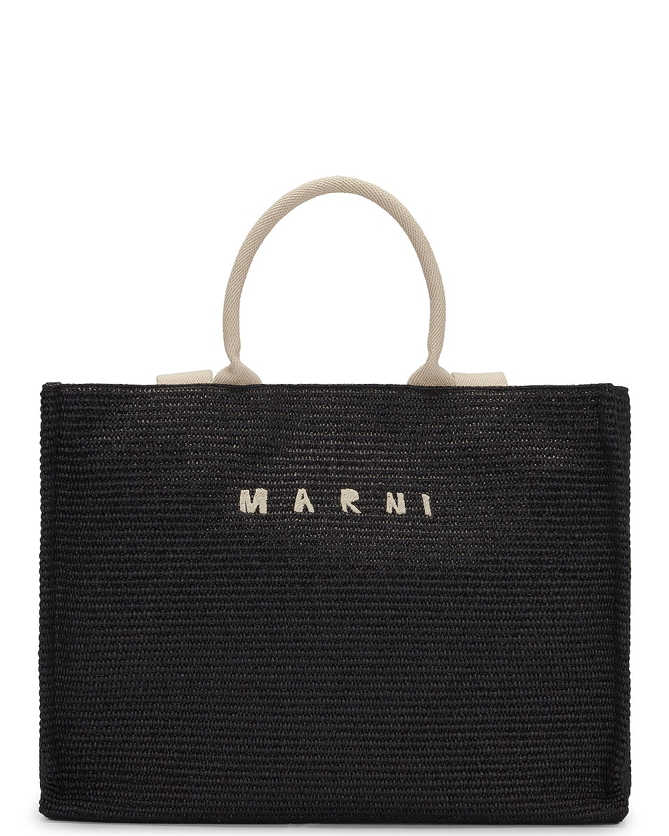Image 1 of Marni Large Basket Bag in Black & Natural