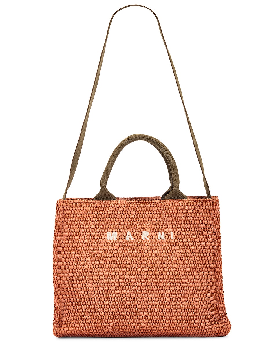 Image 1 of Marni Small Basket Bag in Brick & Olive