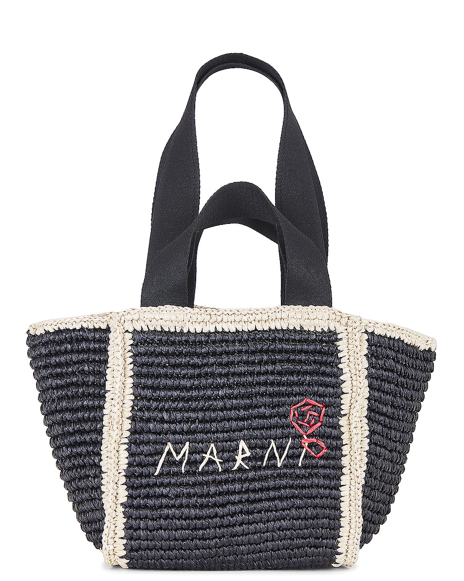 Image 1 of Marni Small Shopping Bag in Black & Ivory