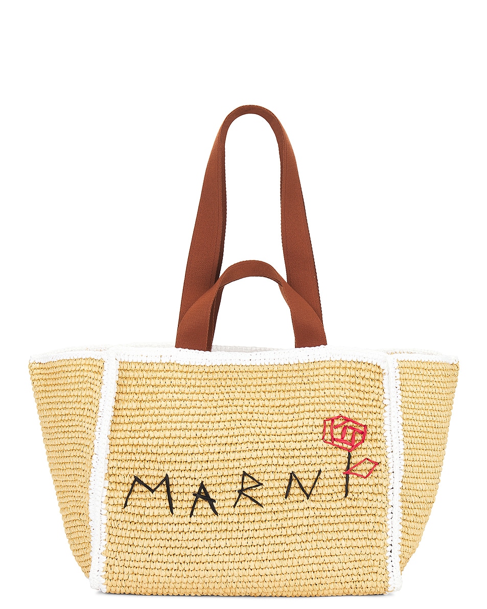 Image 1 of Marni Medium Shopping Bag in Natural, White, & Rust