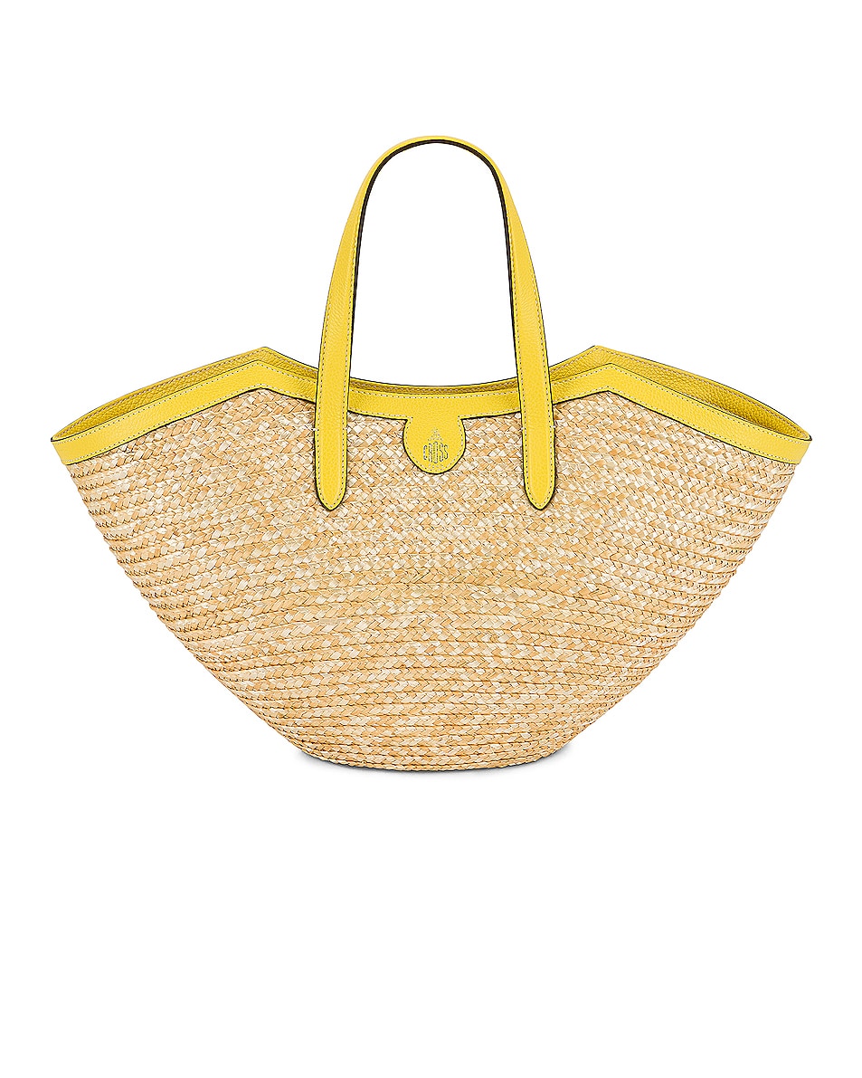Image 1 of Mark Cross Madeline Straw Basket Bag in Lemon