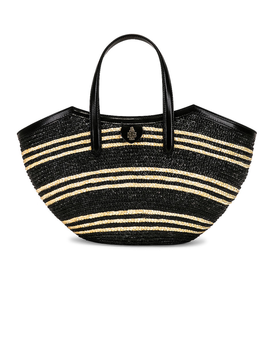 Image 1 of Mark Cross Madeline Straw Basket Bag in Black & Black