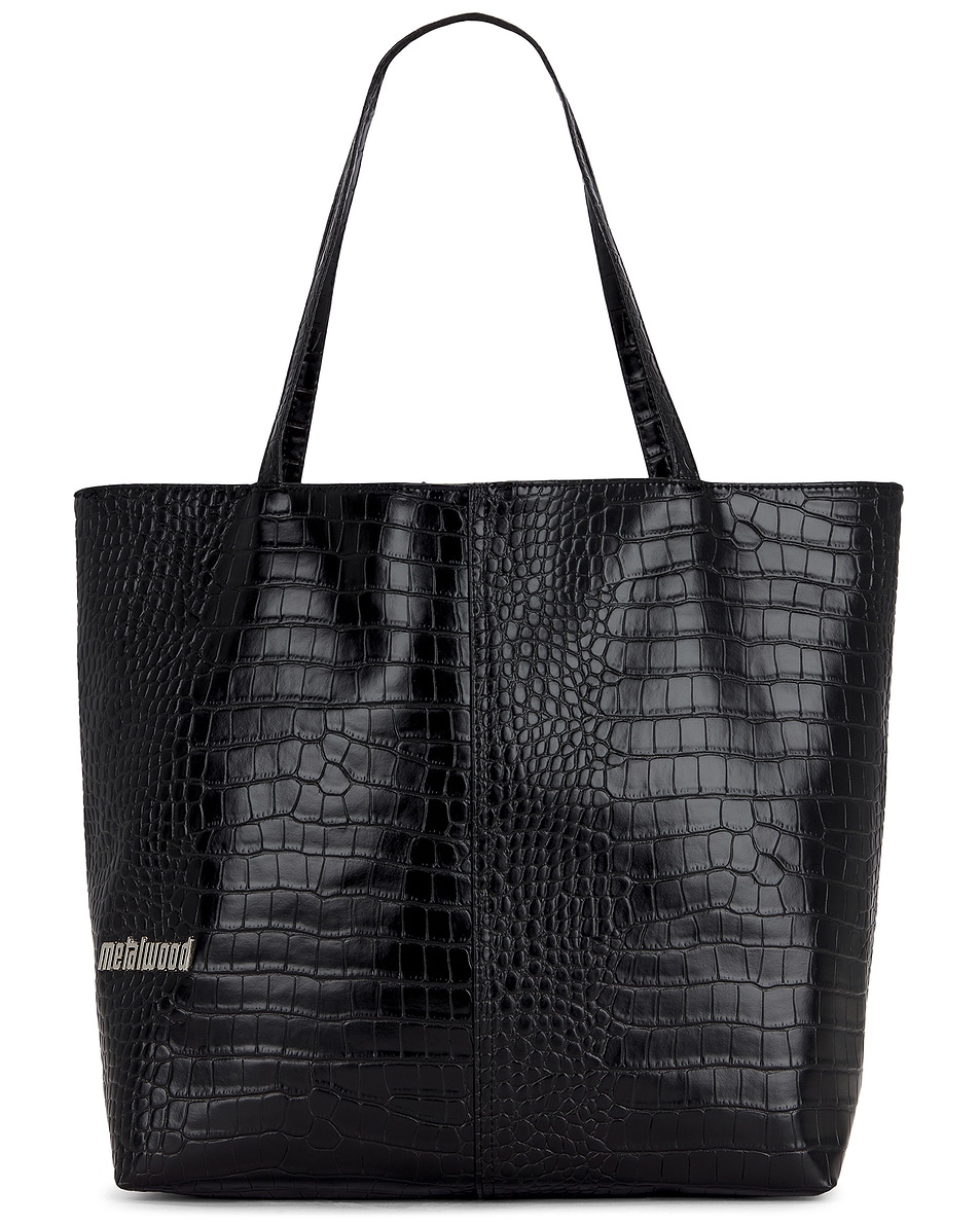 Image 1 of Metalwood Studio Metal Logo Stud Croc Tote in Black