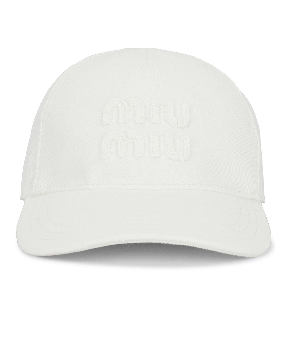 Image 1 of Miu Miu Denim Logo Baseball Hat in Bianco