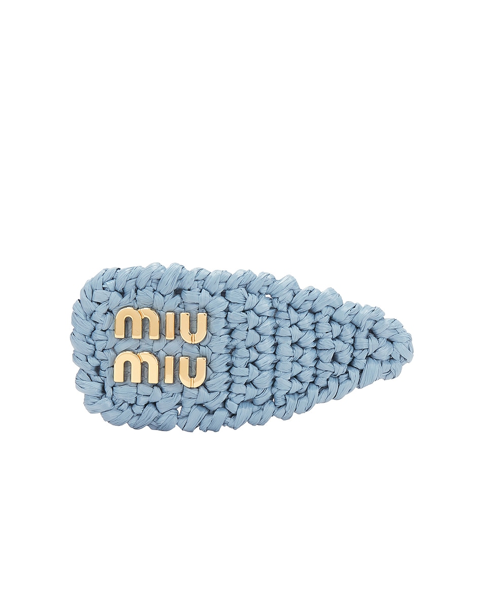 Image 1 of Miu Miu Crochet Hair Clip in Celeste