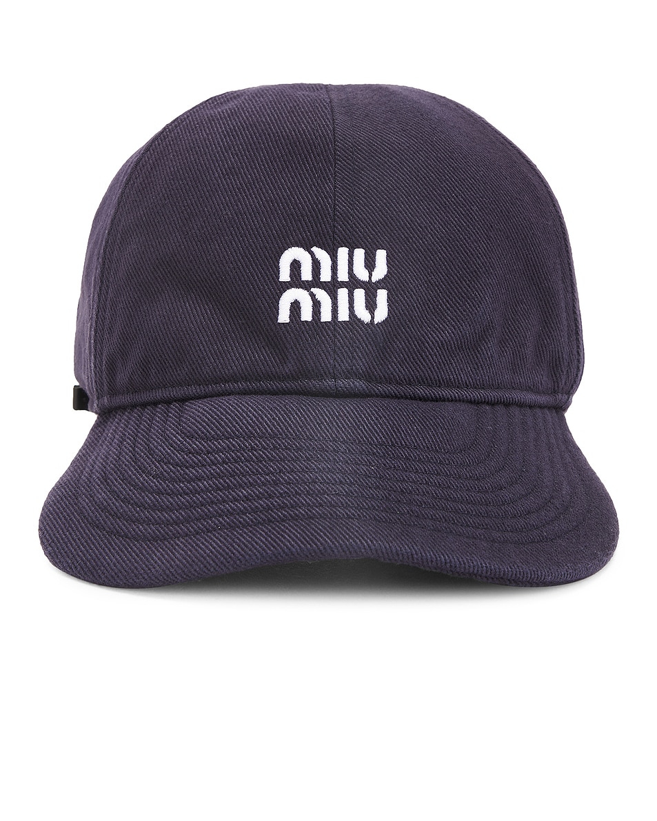 Image 1 of Miu Miu Logo Hat in Blue & Rosso