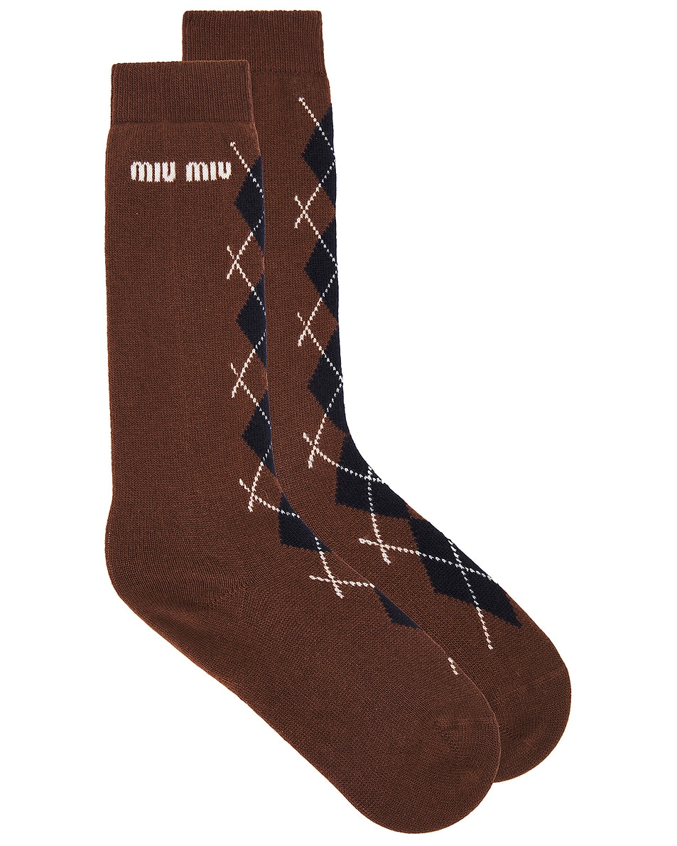 Image 1 of Miu Miu Wool Cashmere Sock in Tabacco