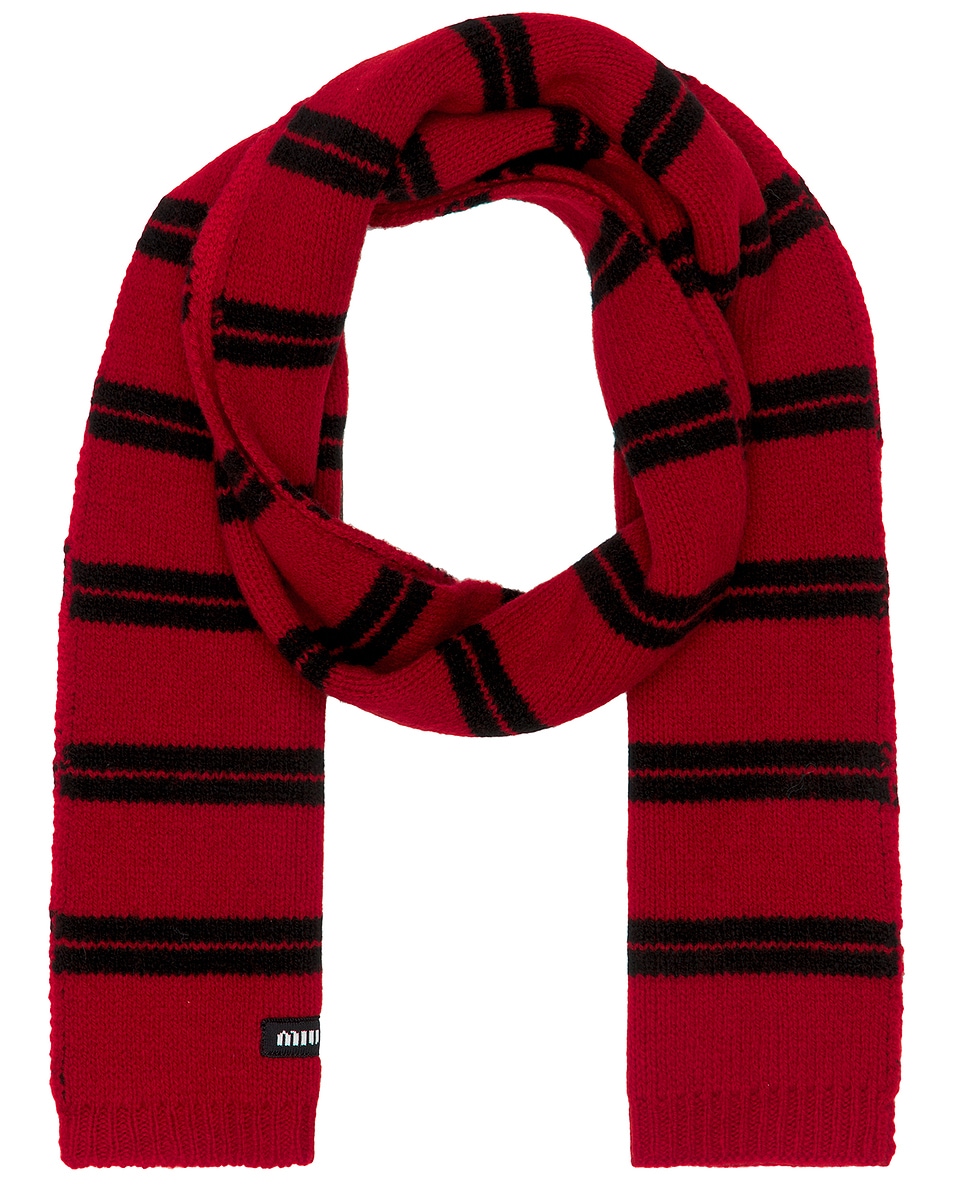 Image 1 of Miu Miu Wool Cashmere Blanket Scarf in Red & Nero