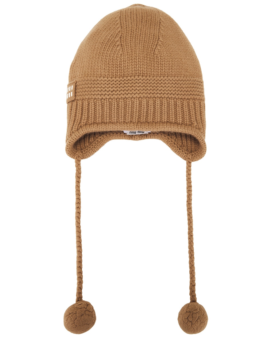 Image 1 of Miu Miu Pom Pom Beanie in Camel