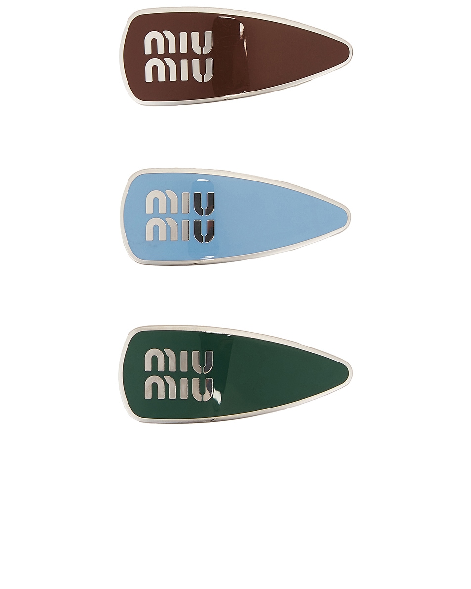 Image 1 of Miu Miu Hair Clip Set in Smeraldo, Cognac, & Onda