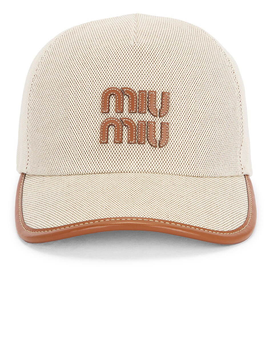 Image 1 of Miu Miu Canvas Baseball Hat in Naturale & Brandy