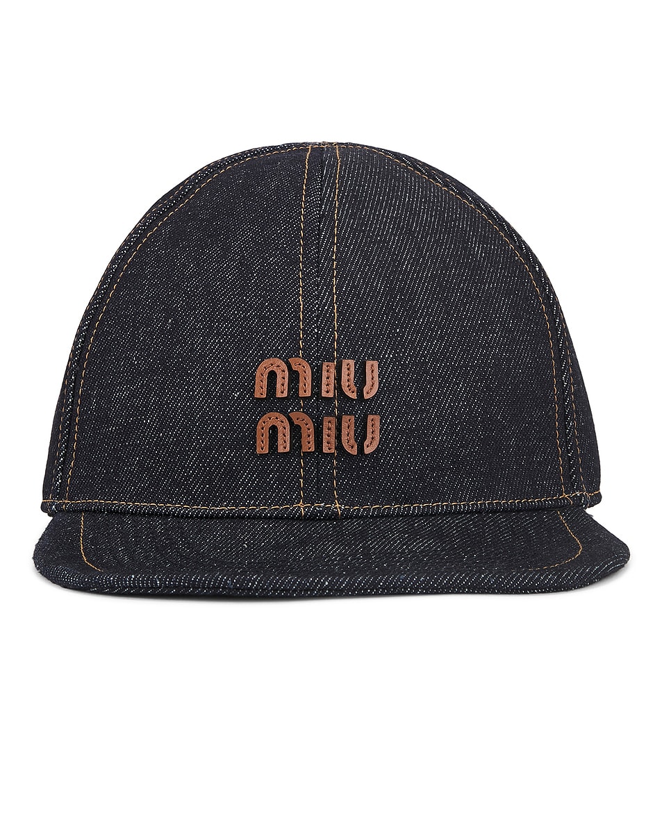 Image 1 of Miu Miu Denim Baseball Hat in Blue & Brandy