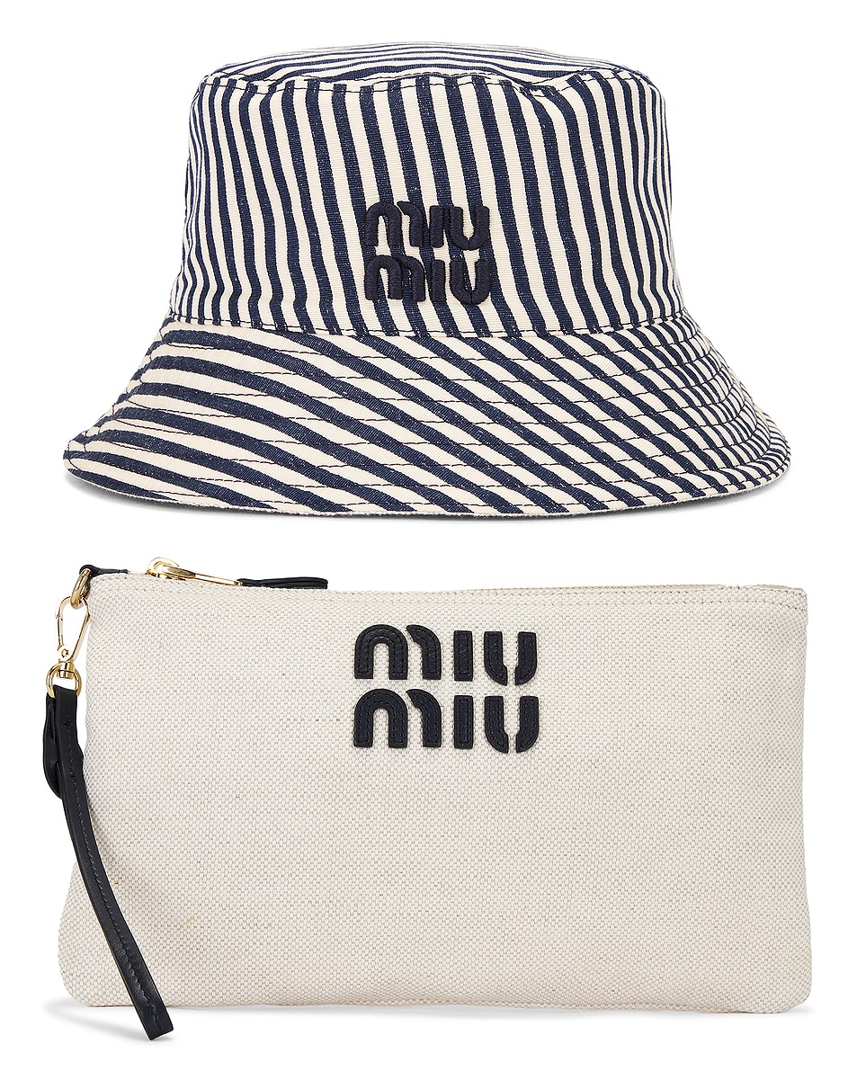 Image 1 of Miu Miu Reversible Bucket Hat Set in Naturale & Baltico