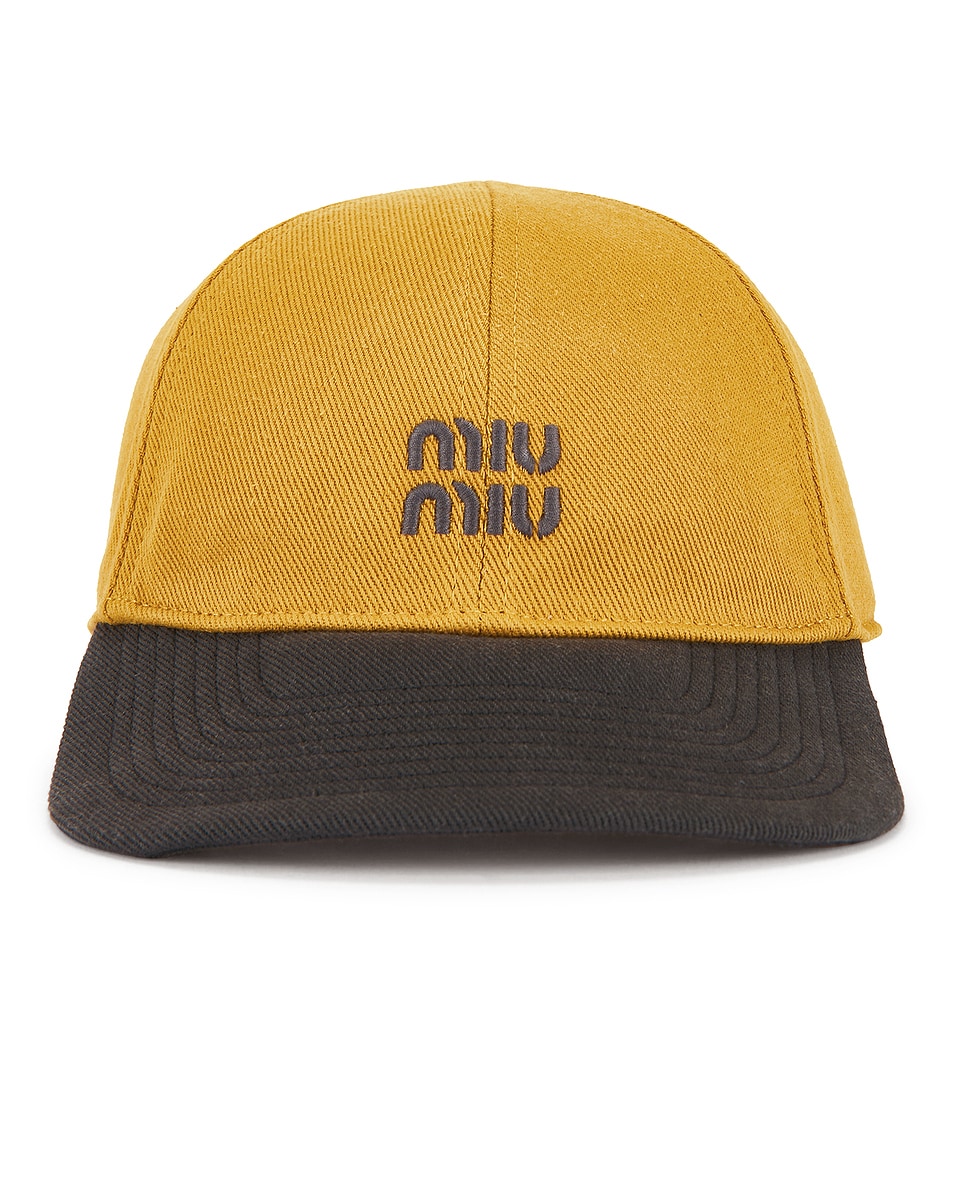 Image 1 of Miu Miu Drill Washed Bicolore Hat in Topazio & Anthracite