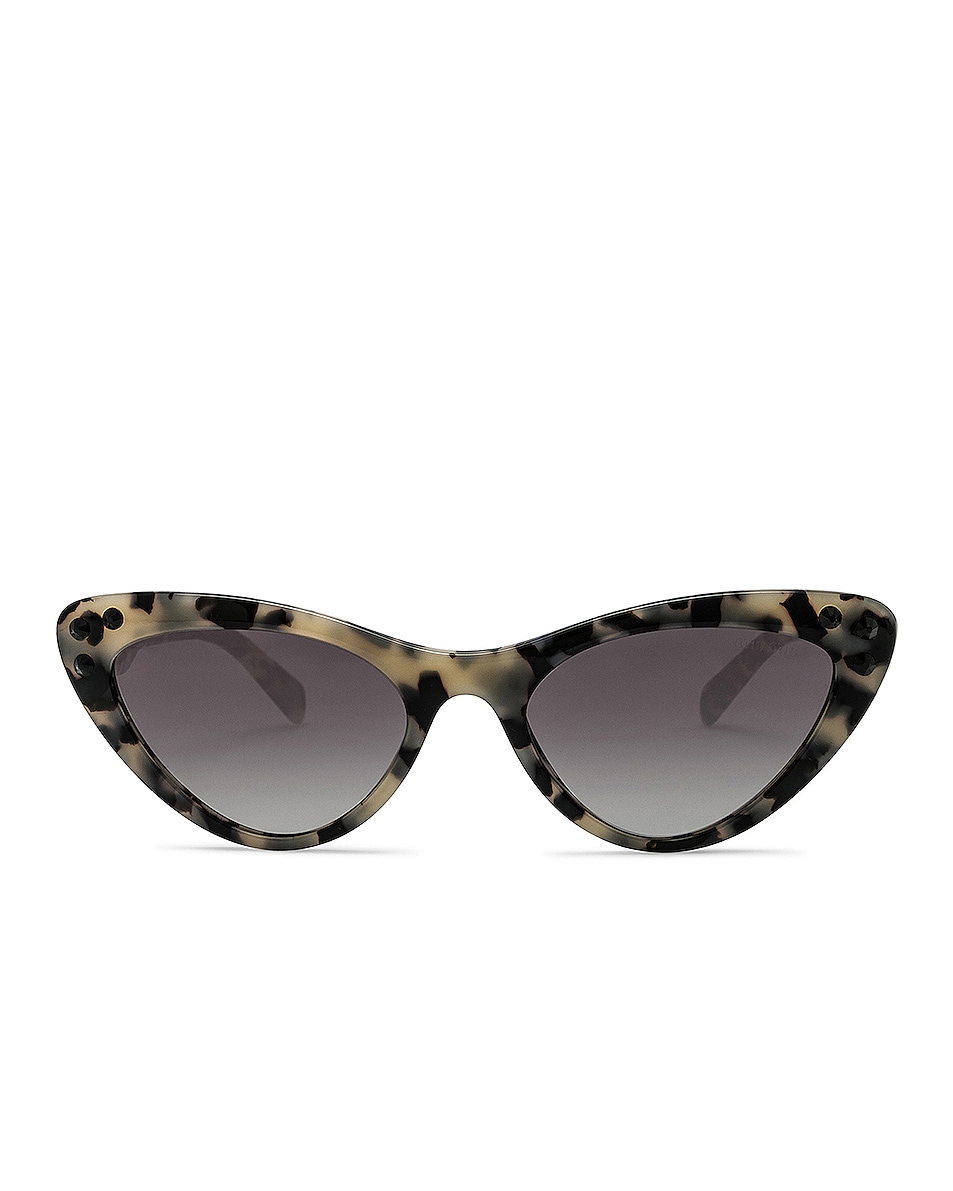 Image 1 of Miu Miu Logo Cat Eye Sunglasses in Sand Havana Moro & Grey