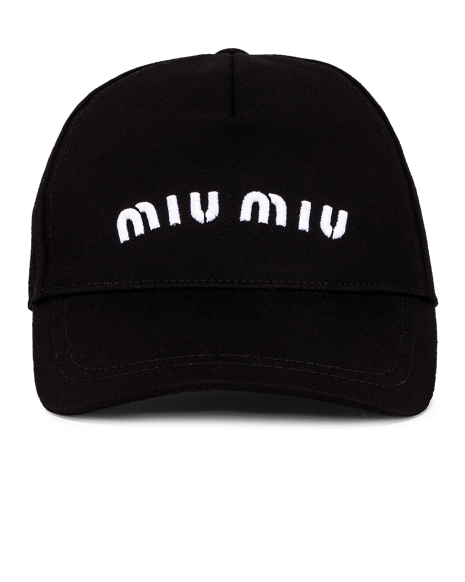 Image 1 of Miu Miu Logo Baseball Hat in Nero & Bianco