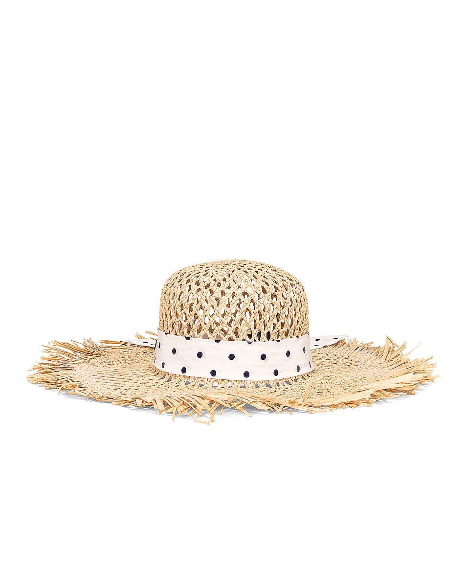 Image 1 of Miu Miu Raffia Ribbon Sun Hat in Naturale & Avirio