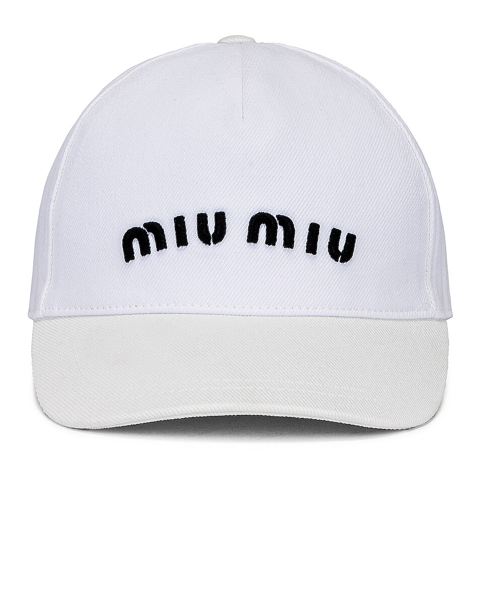 Image 1 of Miu Miu Denim Logo Hat in Bianco & Nero