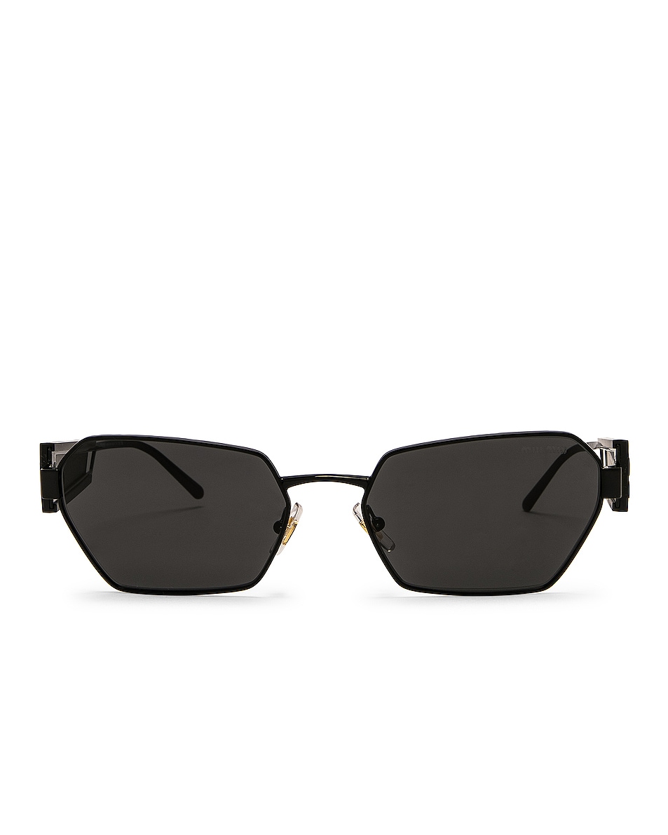 Image 1 of Miu Miu Rectangle Sunglasses in Black & Dark Grey