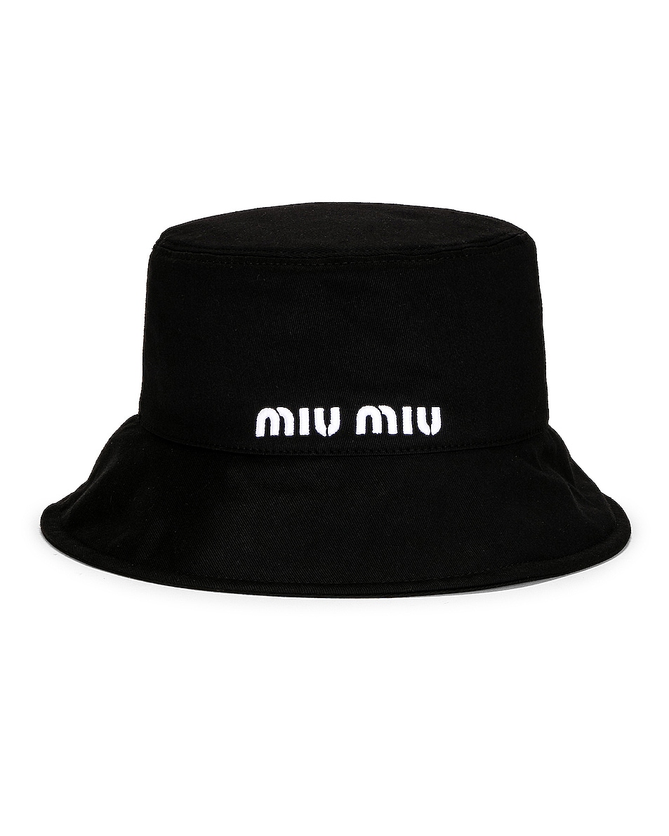 Image 1 of Miu Miu Logo Bucket Hat in Nero & Bianco