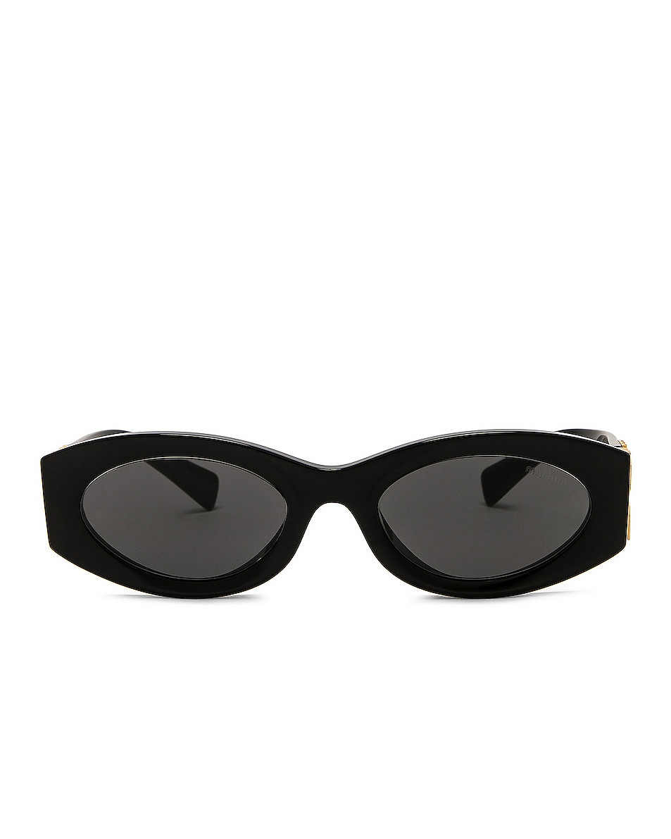 Image 1 of Miu Miu Logo Oval Sunglasses in Black