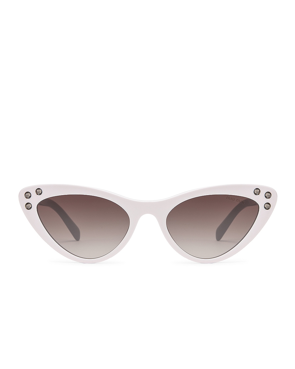 Image 1 of Miu Miu Embellished Cat Eye Sunglasses in White