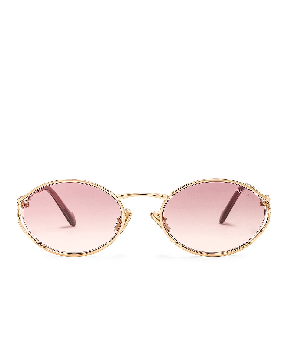 Image 1 of Miu Miu Oval Sunglasses in Gold/Brown
