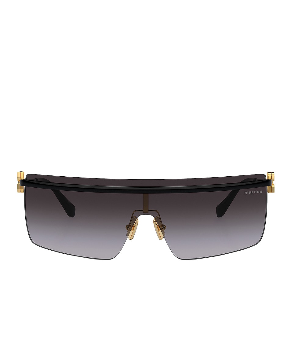 Image 1 of Miu Miu Shield Sunglasses in Black & Gradient Grey