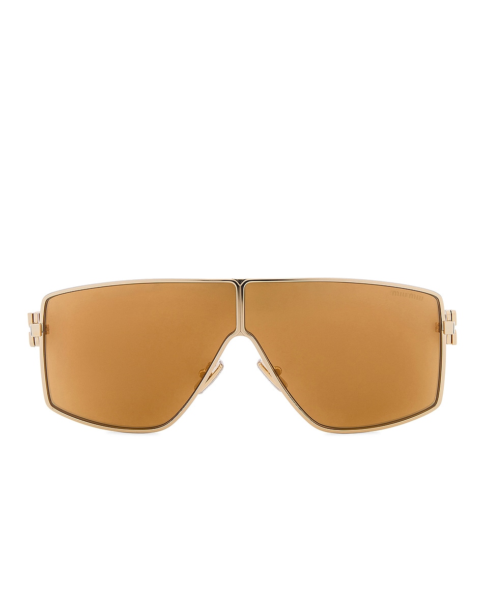 Image 1 of Miu Miu Shield Sunglasses in Gold & Dark Yellow