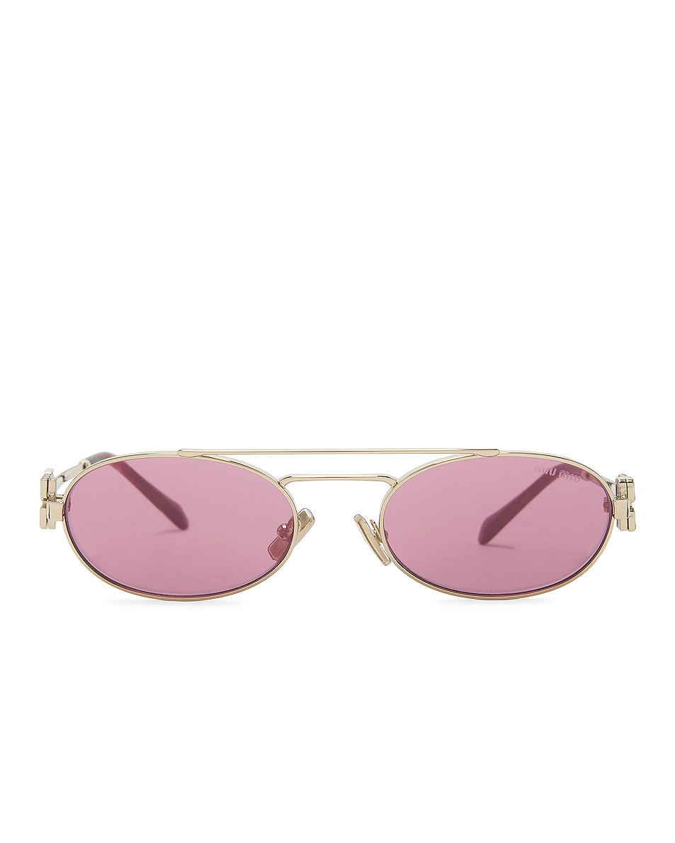 Image 1 of Miu Miu Round Sunglasses in Pale Gold & Dark Pink