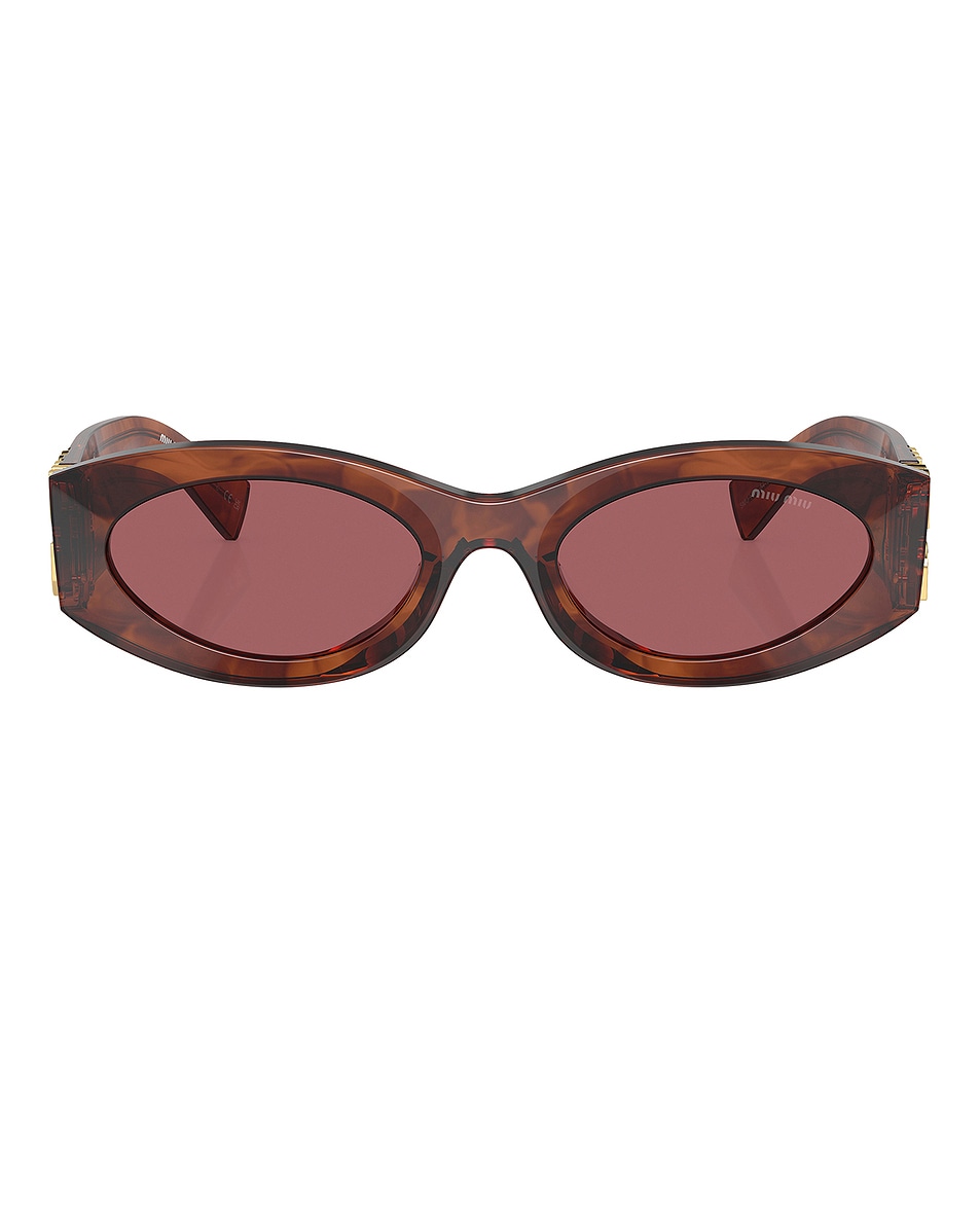 Image 1 of Miu Miu Oval Sunglasses in Striped Tobacco