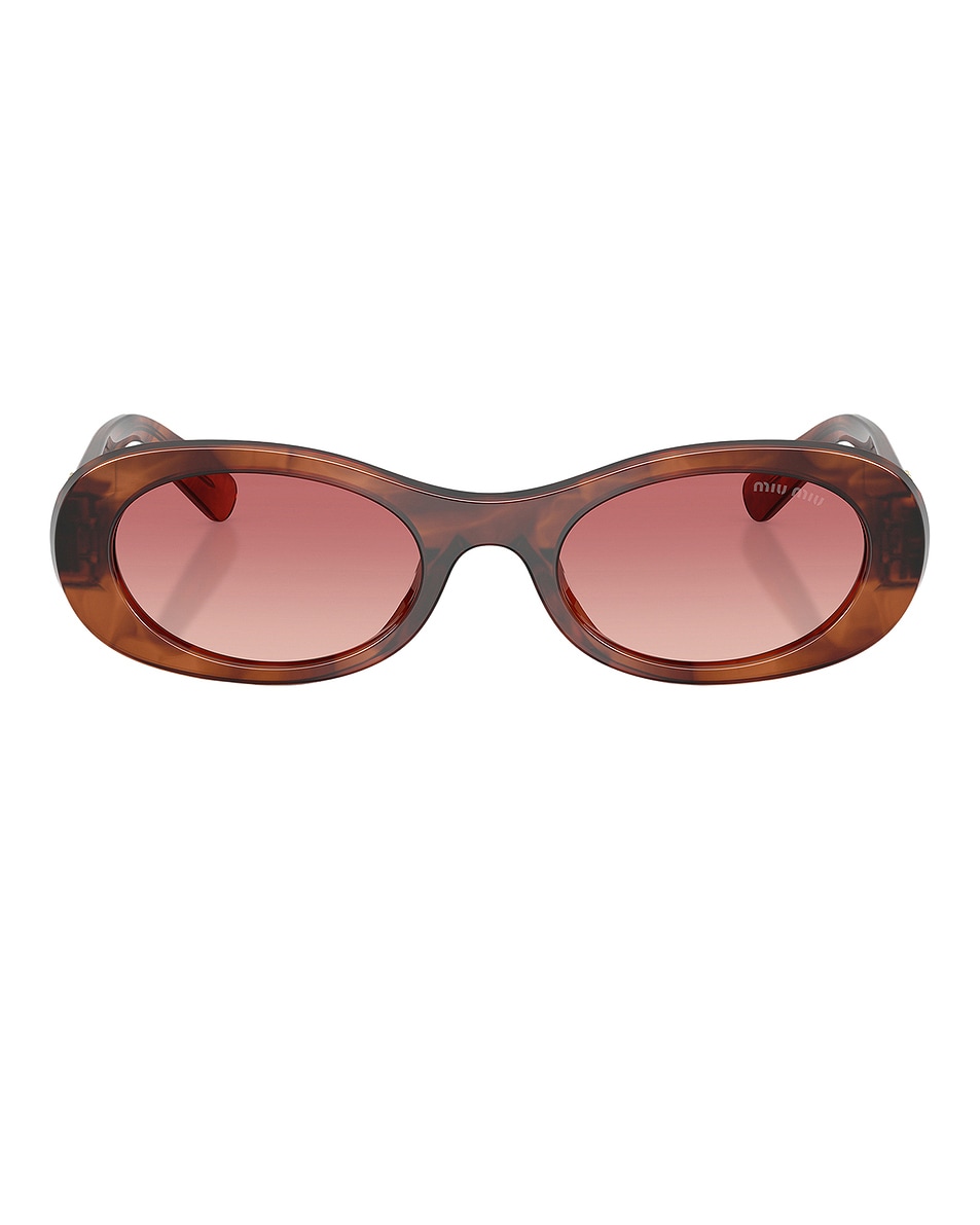 Image 1 of Miu Miu Oval Sunglasses in Striped Tobacco
