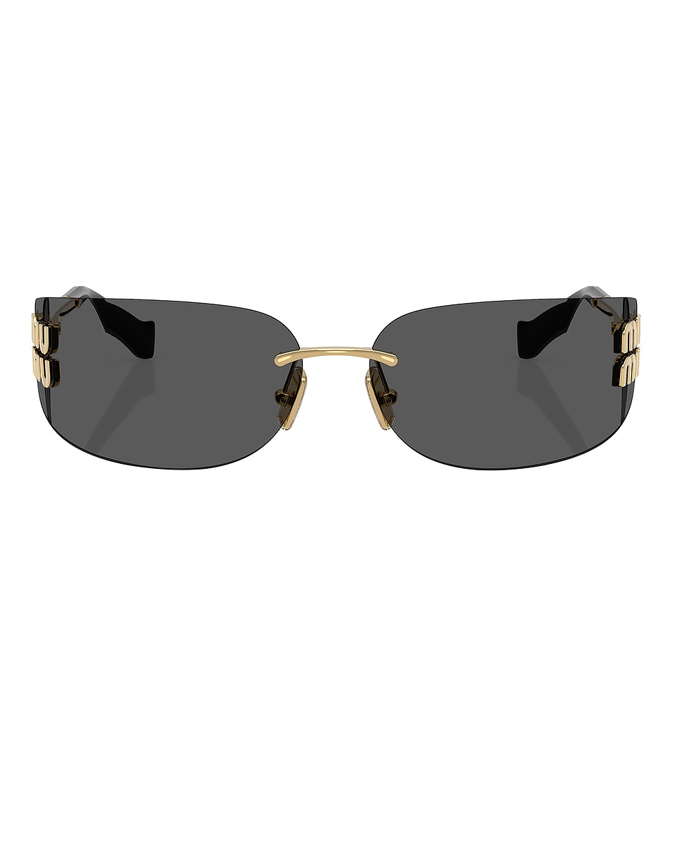Image 1 of Miu Miu Rectangular Sunglasses in Black & Gold