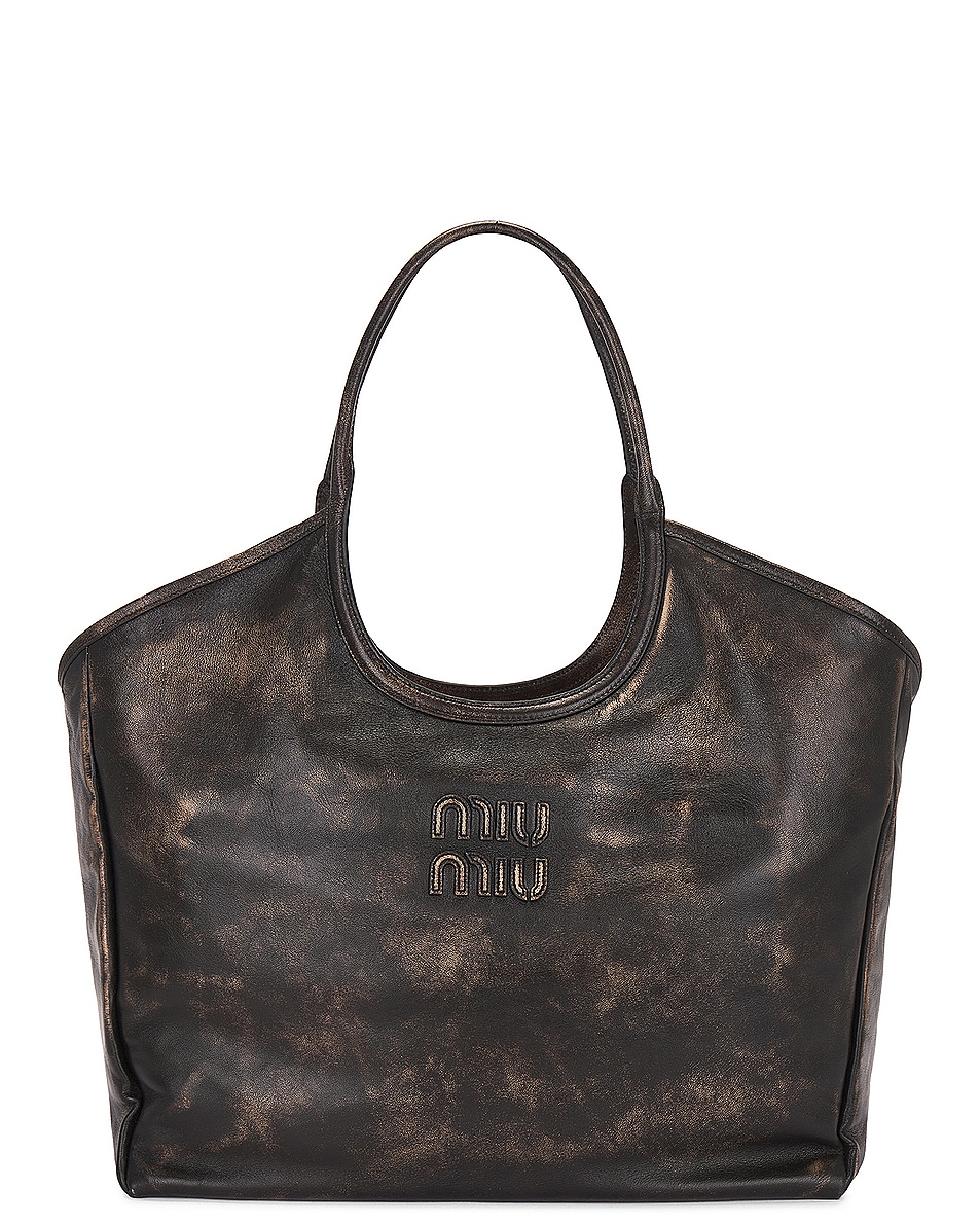 Image 1 of Miu Miu Leather Tote Bag in Sabbia & Caffe